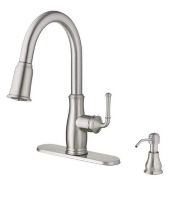 Glacier Bay Kagan 15'' Pull Down Kitchen Faucet Stainless Steel 360 Swivel Spout