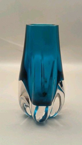 Vintage Whitefriars Eisvogel blau gelappte Vase - Geoffrey Baxter - Elefant Fußfuß