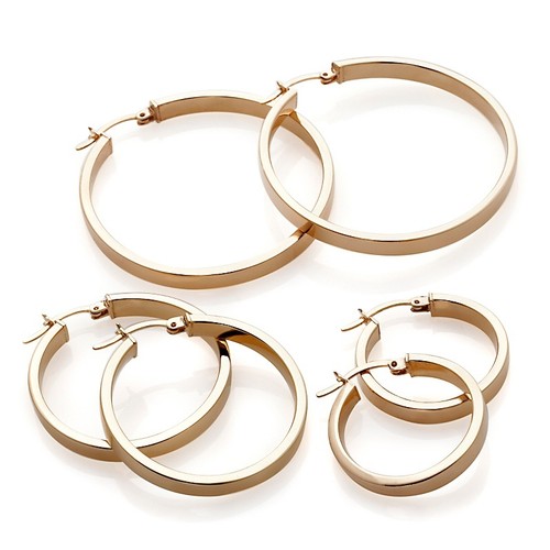 Bellezza Round Edged Polished Plain Bronze Hoop Earrings 1" 1.5" and 1
