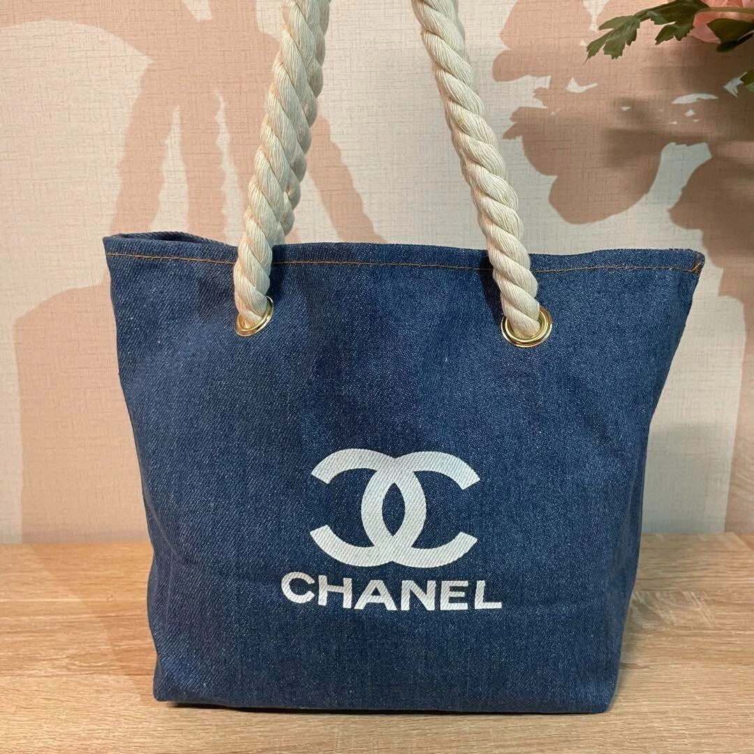 Chanel Tote Bag Blue Denim W12in x H8in Novelty Hand Bag