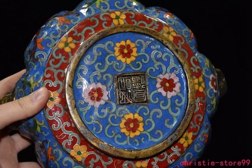 9.6"China Ancient bronze cloisonne fengshui beast Incense burner Censer statue - Picture 9 of 9
