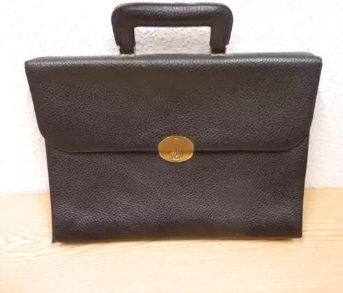 60er/70er Porte-Documents Noir Cuir Sac 40x30 60s 70s Vintage