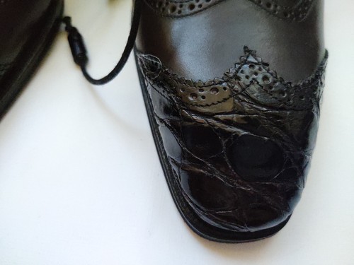 Mezlan Custom Black Crocodile & Calfskin Exotic Wingtip 8.5 D (US) Brand NEW - Picture 8 of 16