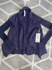 Lululemon Wrap It Up Oversized Sweater Cardigan Purple Merino Wool Pockets SZ 6