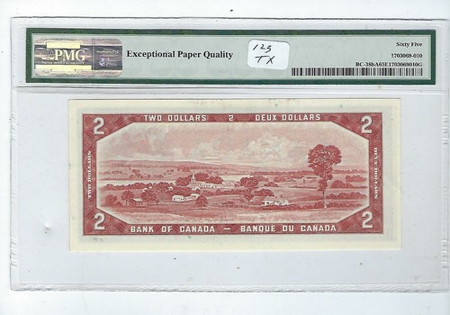 1954 Banca del Canada Ricambio $2 BABN - Mod. Ritratto BC-38bA PMG 65 EPQ - Foto 2 di 2