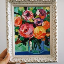 Abstract Bouquet Painting Impasto Oil Painting Floral Art Original Art 3d 8х6"