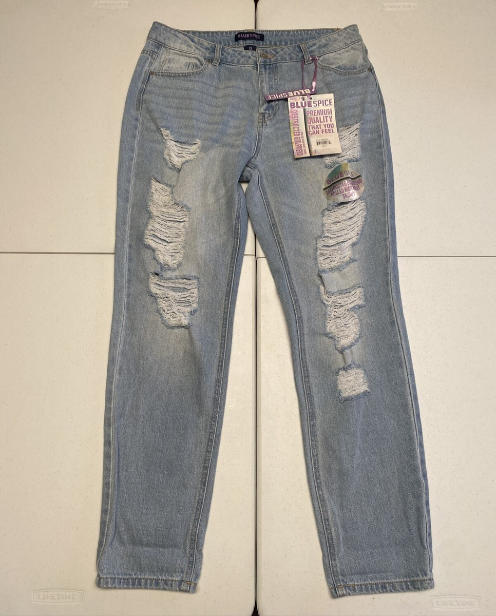 NEW* Blue Spice Jeans Womens 13 W33 L29 Blue Denim Pants Destroyed