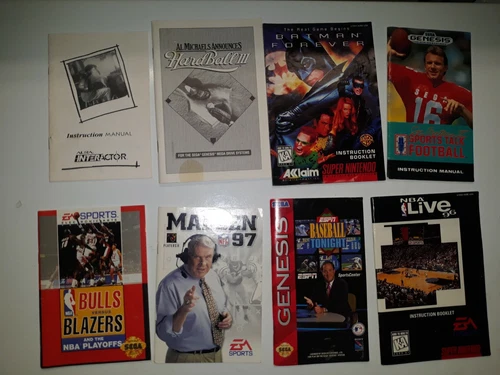 8 Vintage Video Game Instruction Manuals Sega Genesis Batman Montana Madden Lot