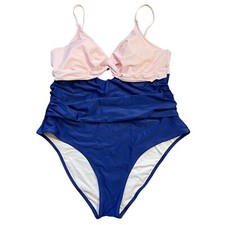 Cupshe Two Tone Cutout One Piece Swimsuit Women's XL Tummy Control Twisted NEW