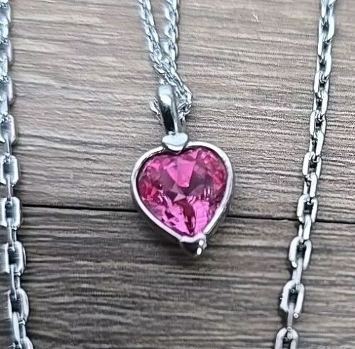Swarovski großes Herz bunt rosa Kristall Medaillon Anhänger Halskette 9" fast neuwertig - Bild 2 von 9
