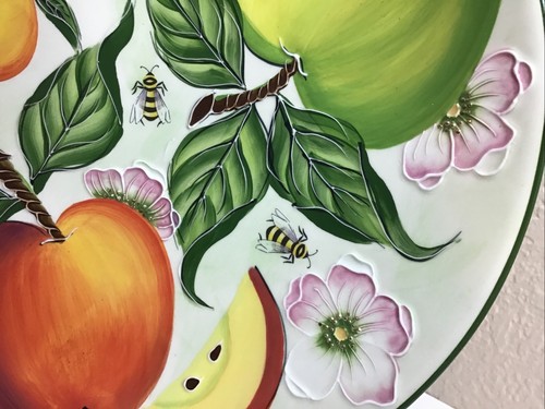 J McCall Blue Sky 2004 Fruit - Bees Serving Platter Round Bowl 11.25” Artist Sig - Picture 2 of 12