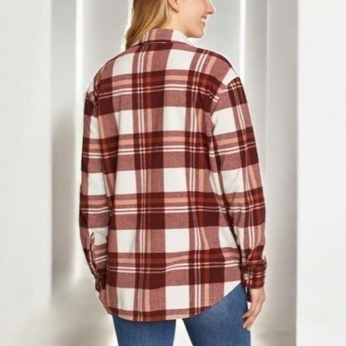 Eddie Bauer Womens Brown Plaid Microfleece Button Up Shirt Classic Fit NEW 2XL image 3