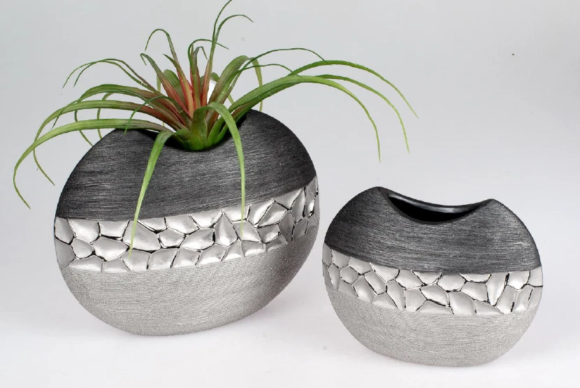 formano Vase flach 26x21cm silber - grau aus Keramik mit matt 7 39 24 7