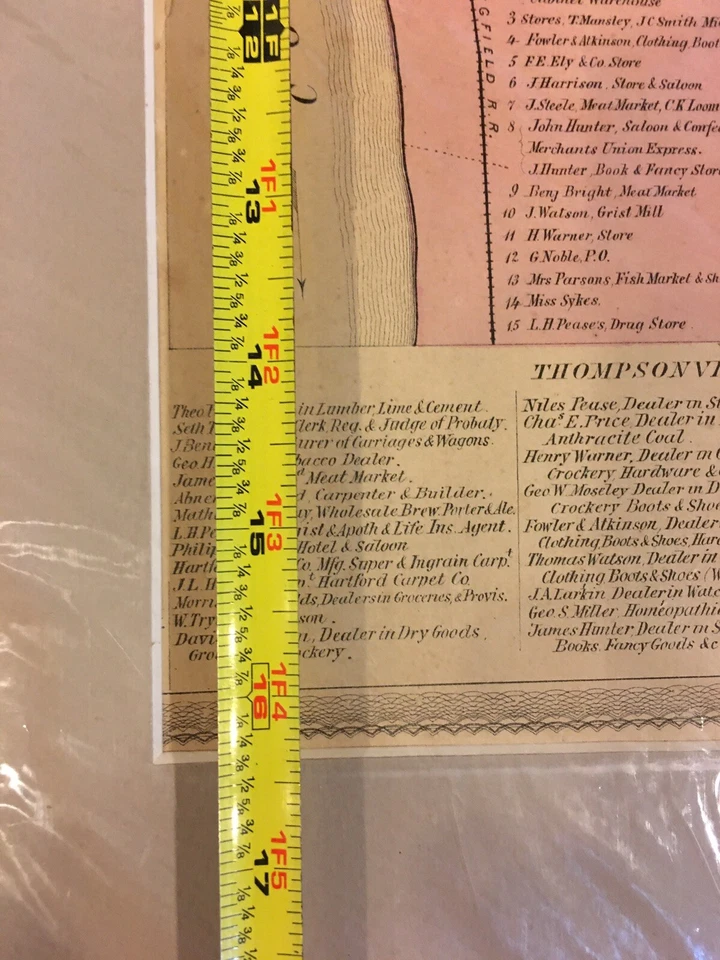 ANTIQUE 1869 THOMPSONVILLE ENFIELD HARTFORD COUNTY CONNECTICUT HANDCOLORED MAP - Image 3 of 4