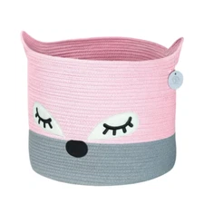 Pink Fox Basket Baby Hamper Nursery Storage Kids Nursery Laundry Rope Basket 