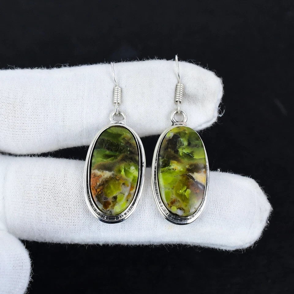 Cromo Calcedonio Gemma Orecchini 925 Argento Sterling Massiccio Gioielli Regali - Immagine 2 di 4