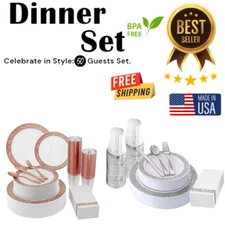 175 disposable dinner set dining Plate forks knives spoons cups for 25 person