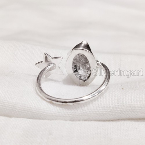 NATURAL HERKIMER DIAMOND 925 STERLING SILVER STAR STONE ADJUSTABLE WOMENS RING - Picture 3 of 5