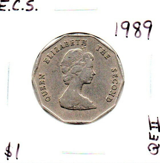 East Caribbean States 1989 One Dollar Ship Coin Queen Elizabeth II
