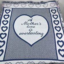 Vintage 1995 A Mothers Love Is Everlasting Fringed Mom Throw Lap Blanket 50”x44”
