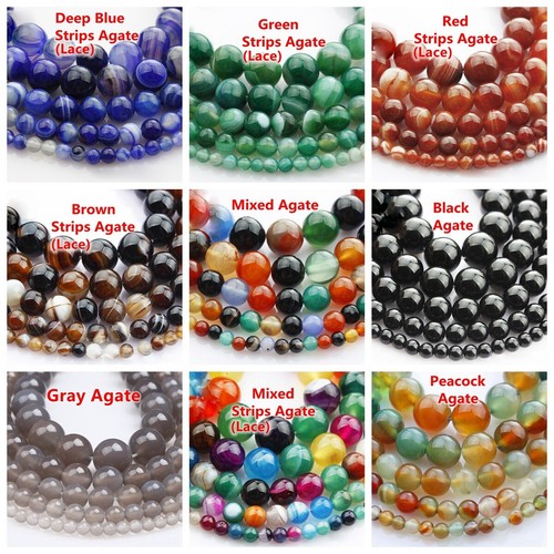 1 Strand Round 4mm 6mm 8mm 10mm 12mm Natural Stone Rock Gemstone Beads Lot - Picture 2 of 48