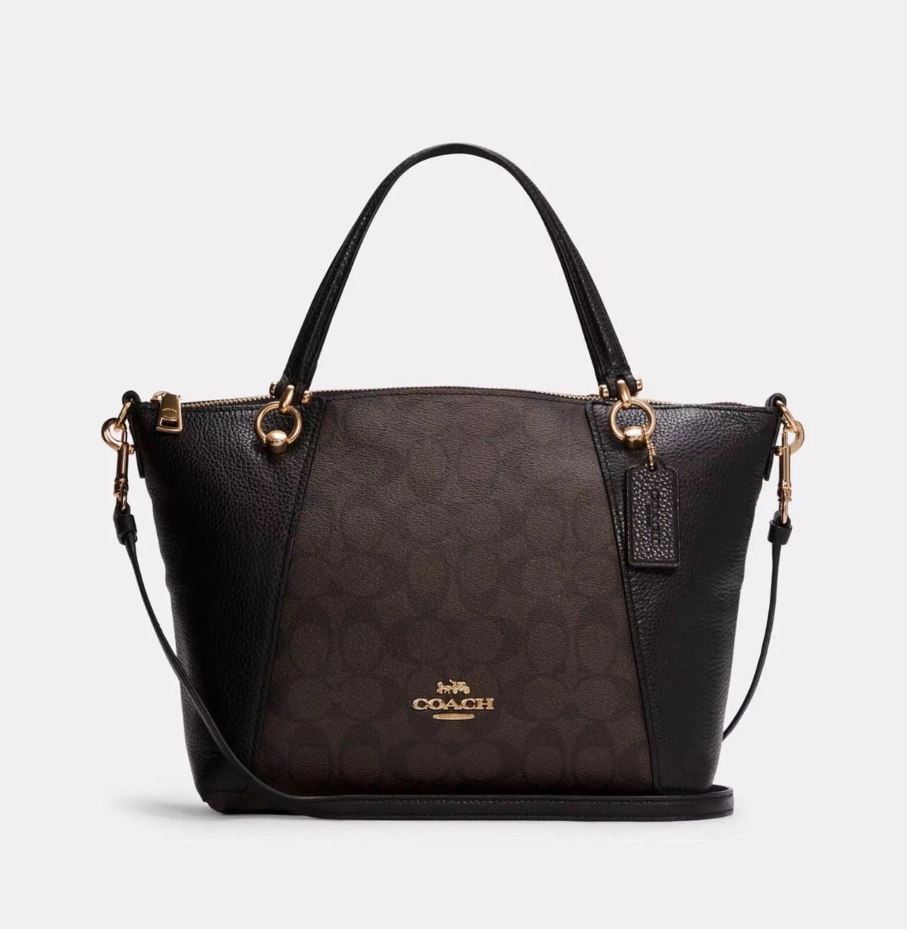 Borsa a tracolla Coach Kacey in tela firmata marrone nero C6230 Nuova con etichette