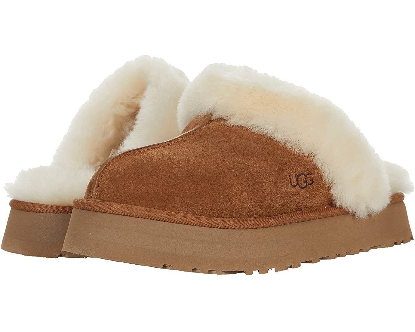 Women's Shoes UGG DISQUETTE Platform Sheepskin & Suede Slippers 1122550