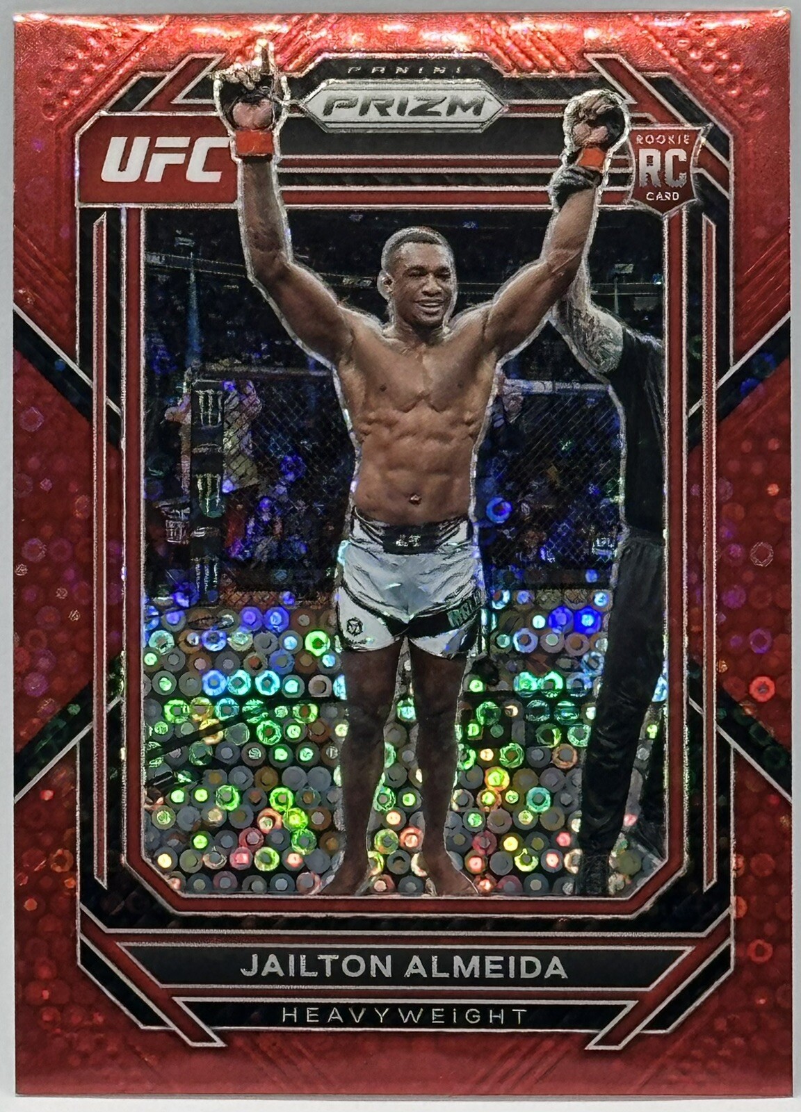 2023 Panini Prizm UFC - Prizm #197 Jailton Almeida RC Red Disco /99 (RC)