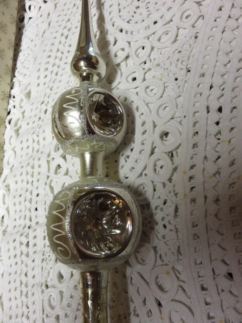 Ancienne pointe sapin de Noël en verre 2 x boules trois faces, hauteur 37 cm - Photo 2/3