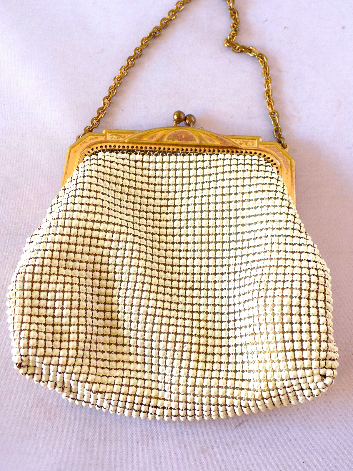 Vintage Whiting And Davis Mesh Purse White Gold R… - image 2