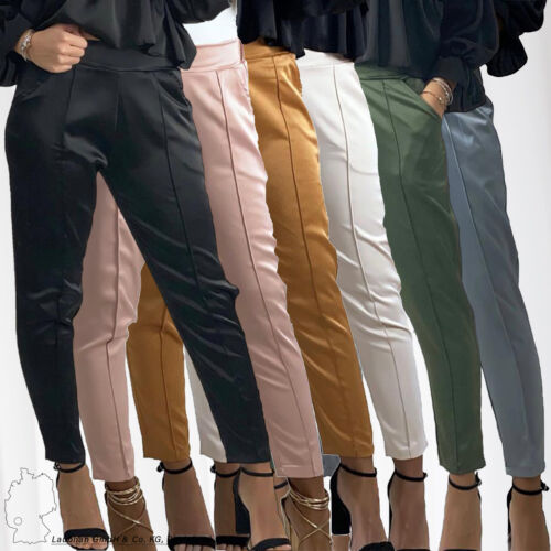 Damen Poptrash Treggings Pant Silk Design Hose Glänzend Seiden Look Stretch - Bild 1 von 8