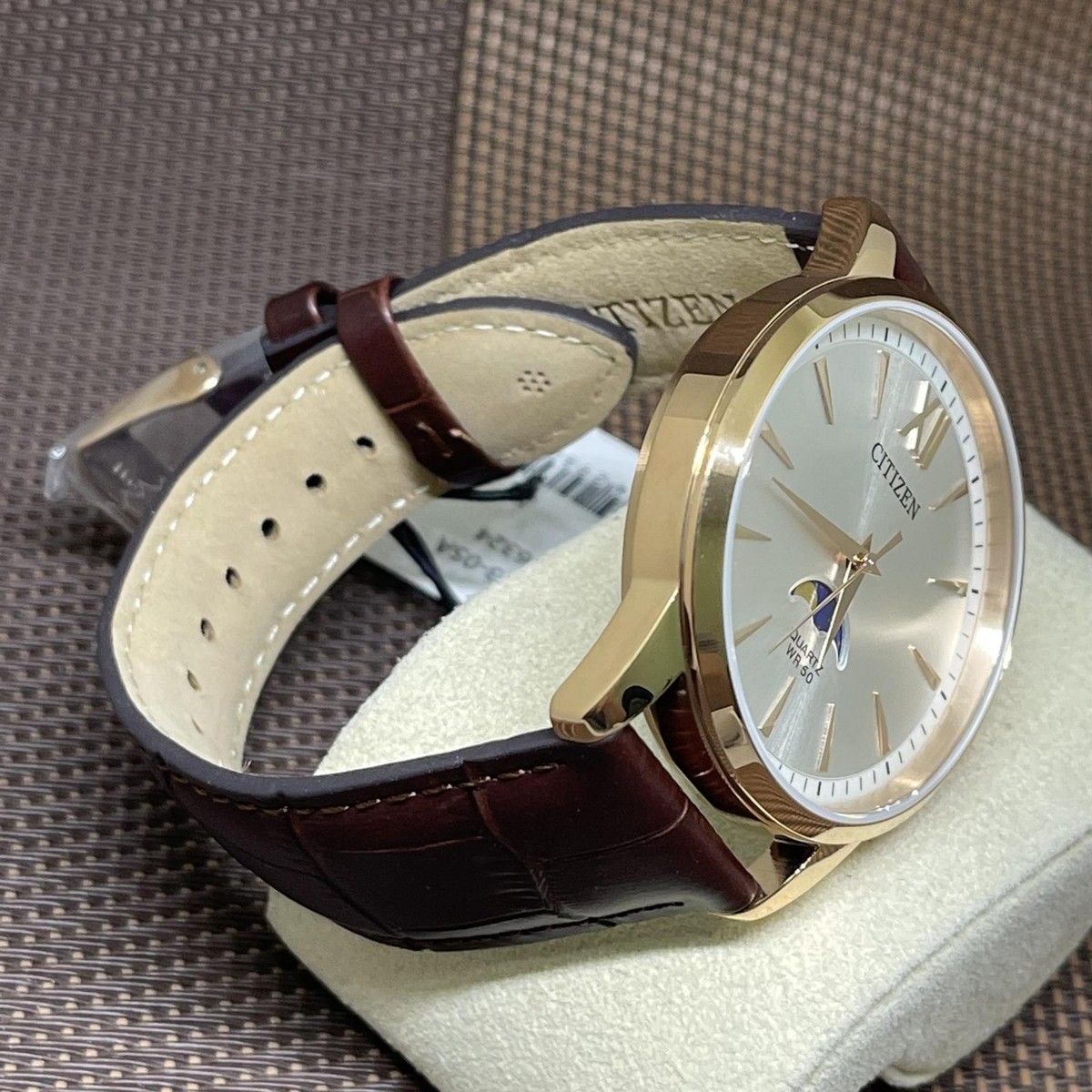 Citizen AK5003-05A Quartz Analog Moon Phase Brown Leather Strap