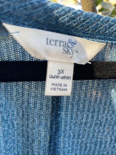Maglione tunica manica lunga a costine termico scollo a V Terra & Sky blu nuovo senza etichette taglia 3X - Foto 2 di 5
