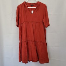 Anthropologie Drew Sz Small Amber Orange Short Sleeve Oversize Tiered Boho Dress