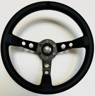 Neu 350 mm 60. Medium Schale Lederlenkrad schwarze Streifen passend für Momo Boss