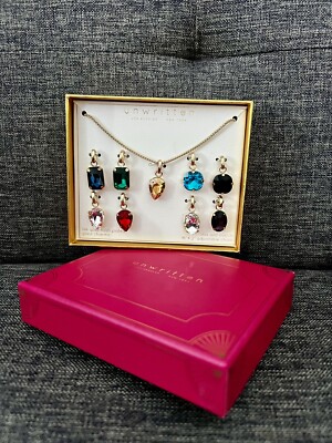 Unwritten Multi Color Glass Mix Charm Necklace Set 14k Flashplated New