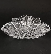 American Brilliant Cut Glass Bowl Pairpoint Mascot Frost Oval Hobstar Sawtooth