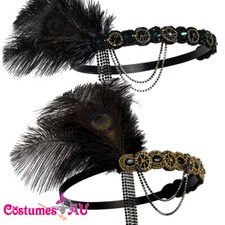 1920s Headband Black Feather Bridal Great Gatsby 20s Gangster Flapper Headpiece