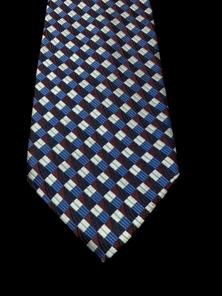 Corbata CANALI Seda Azul Borgoña Blanco Cuadros Italia Foto 4 de 4