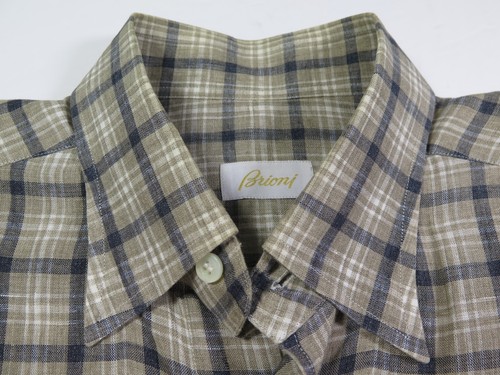 Camicia uomo Brioni manica lunga puro lino marrone quadri italiana casual grande usata in ottime condizioni - Foto 6 di 13