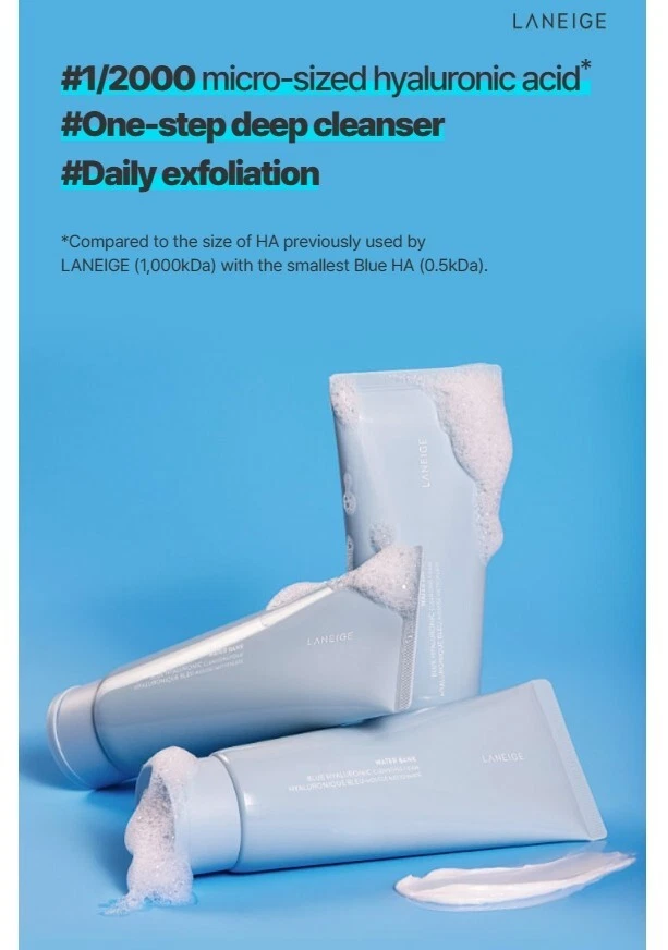 Banco de agua Laneige espuma limpiadora hialurónica azul 150 g espuma limpiadora hecha en kor Foto 4 de 4