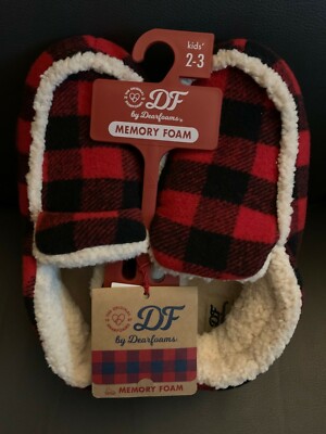 kids buffalo plaid slippers