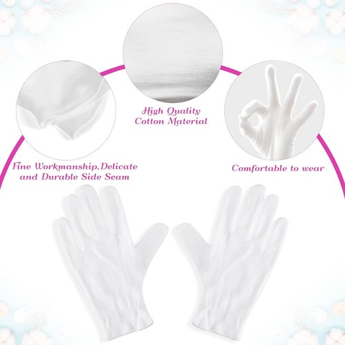 Paxcoo 12 Pairs XL White Cotton Gloves for Dry Hand Moisturizing Cosmetic Eczema - Picture 4 of 7