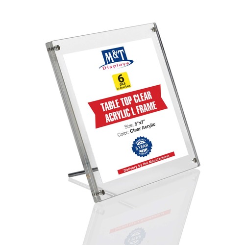 Clear Acrylic L Photo Frame 5x7" Sign Holder Portrait/Landscape Desktop Stand - Picture 24 of 26