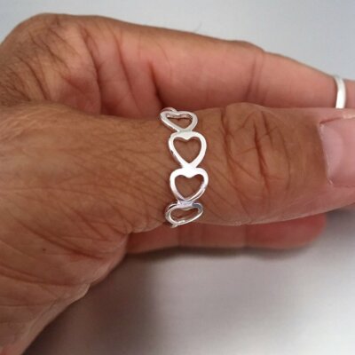 Sterling Silver Sideway Four Heart Ring, Silver Ring, Love Ring | eBay