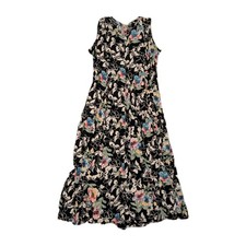 Vintage 90s Floral Sleeveless Maxi Flare Dress Fairy Whimsy Butterfly Size M