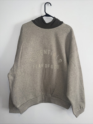 NWT Fear Of God Essentials Nylon Fleece Hoodie  Dark Heather Oat/Ink  Size M