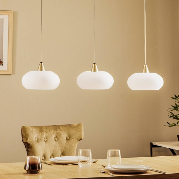 Lucande Pendelleuchte 'Sharvil' (Design, Modern) In Weiß Aus Glas (3 Flammig, E2-image