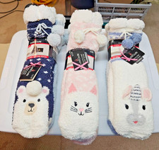 NWT CUDDL DUDs Woman's 2 Pk Sherpa Lined Slipper Critter Socks Size 4-10