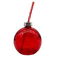 Weihnachtskugel Trinkglas Mit Strohhalm Rot/Silber Ca.400Ml Weihnachten Advent